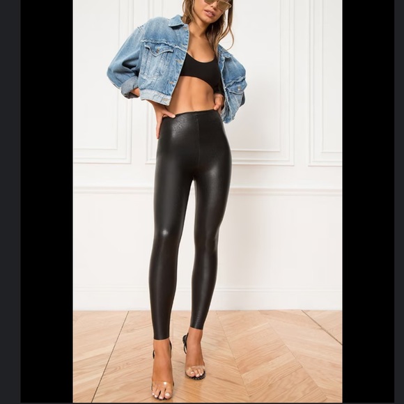 COMMANDO CONTROL High Waisted Raw Hem Black Faux Leather Legging M - Picture 3 of 13